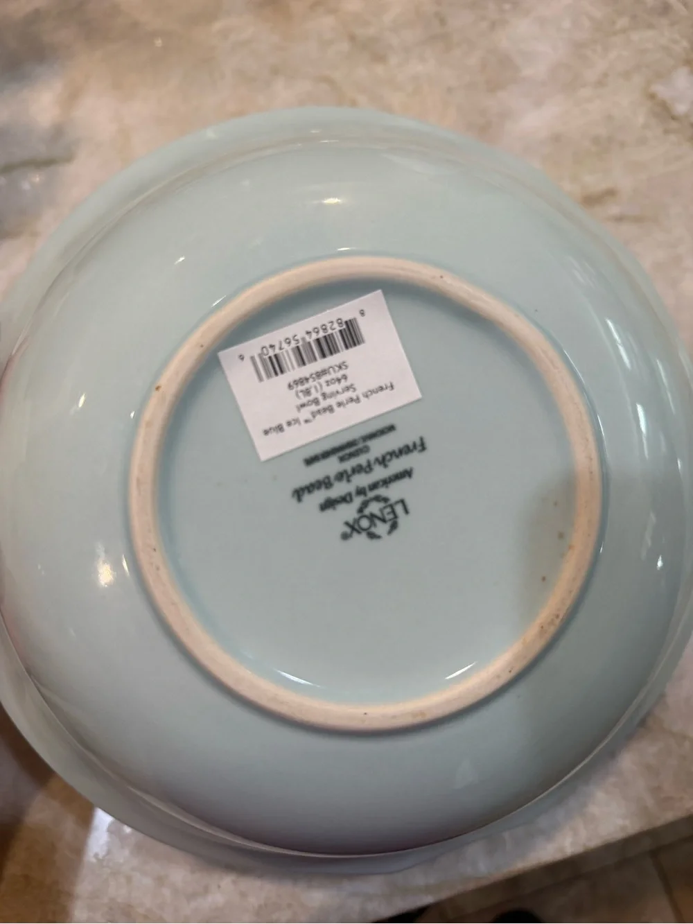 Lenox Ice Blue Oval Serving Bowl with Subtle Speckled Rim